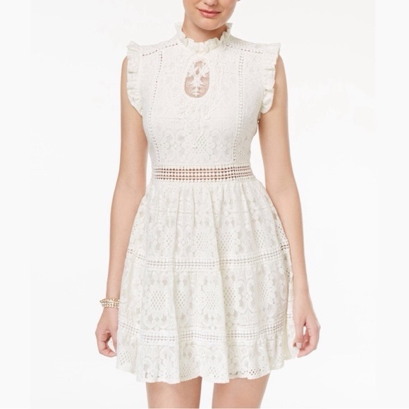 Disney Dresses & Skirts - Disney Beauty & The Beast Women’s Ivory Lace Mini Dress w/ Ruffled Keyhole
